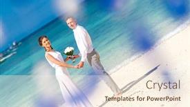  Presentation with beach wedding - Slides consisting of young loving couple on their wedding day outdoor beach wedding in tropics background and a cream colored foreground