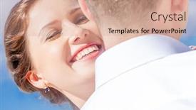  Presentation with beach wedding - Slides featuring young loving couple on their wedding day outdoor beach wedding in tropics background and a coral colored foreground