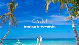  Presentation with beach wedding - PPT layouts having young loving couple on their wedding day outdoor beach wedding in tropics background and a teal colored foreground