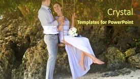  Presentation with beach wedding - PPT theme with young loving couple on their wedding day outdoor beach wedding in tropics background and a tawny brown colored foreground