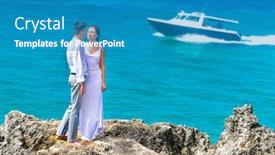  Presentation with beach wedding - PPT layouts featuring young loving couple on their wedding day outdoor beach wedding in tropics background and a teal colored foreground