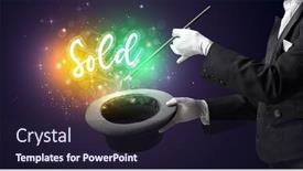  Presentation with magician - Colorful presentation theme enhanced with young-magician-is-showing-magic backdrop and a wine colored foreground