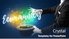  Presentation with magician - Theme consisting of young-magician-is-showing-magic background and a navy blue colored foreground