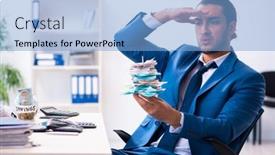  Presentation with accountant - PPT theme having young-male-accountant-in-budget background and a light blue colored foreground