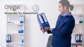  Presentation with accountant - Colorful presentation theme enhanced with young male accountant working in the office backdrop and a sky blue colored foreground