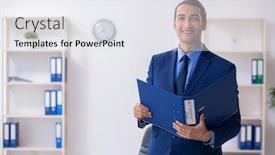  Presentation with accountant - Audience pleasing presentation design consisting of young male accountant working in the office backdrop and a white colored foreground