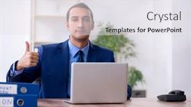  Presentation with accountant - Amazing presentation theme having young male accountant working in the office backdrop and a sky blue colored foreground