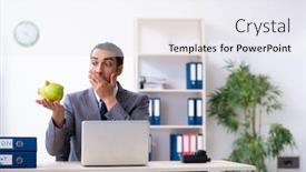  Presentation with accountant - Presentation theme featuring young male accountant working in the office background and a sky blue colored foreground