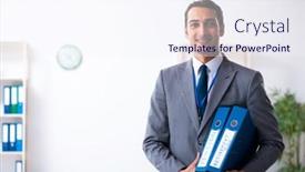  Presentation with accountant - Presentation design featuring young male accountant working in the office background and a sky blue colored foreground