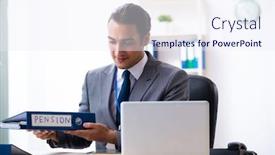  Presentation with accountant - Amazing presentation design having young male accountant working in the office backdrop and a sky blue colored foreground