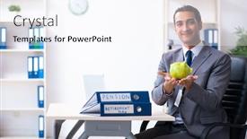  Presentation with accountant - Colorful presentation design enhanced with young male accountant working in the office backdrop and a sky blue colored foreground