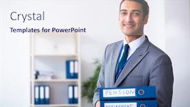  Presentation with accountant - Presentation design enhanced with young-male-accountant-working background and a sky blue colored foreground