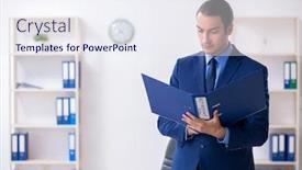  Presentation with accountant - Cool new slides with young-male-accountant-working backdrop and a sky blue colored foreground