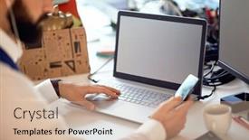  Presentation with accountant - Cool new slide deck with young-male-accountant-working backdrop and a coral colored foreground