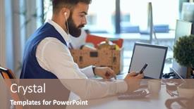  Presentation with accountant - Presentation design consisting of young-male-accountant-working background and a coral colored foreground