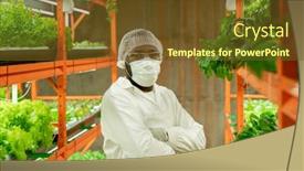  Presentation with vertical farm - Colorful PPT theme enhanced with young-male-agroengineer-in-protective backdrop and a tawny brown colored foreground