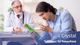  Presentation with alcoholic - Presentation design with young male alcoholic visiting old doctor background and a ocean colored foreground