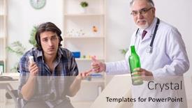  Presentation with alcoholic - Presentation design enhanced with young male alcoholic visiting old doctor background and a soft green colored foreground