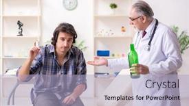  Presentation with alcoholic - Beautiful slide set featuring young male alcoholic visiting old doctor backdrop and a light blue colored foreground