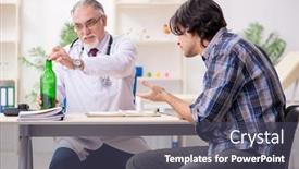  Presentation with alcoholic - Colorful presentation theme enhanced with young male alcoholic visiting old doctor backdrop and a dark gray colored foreground