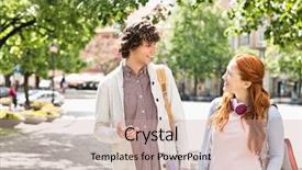  Presentation with college students - PPT theme with young male and female college background and a soft green colored foreground