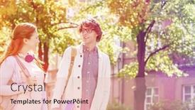  Presentation with college students - Presentation theme consisting of young male and female college students talking while walking on street background and a lemonade colored foreground