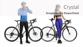  Presentation with female - Slide set enhanced with young-male-and-female-cyclists background and a white colored foreground