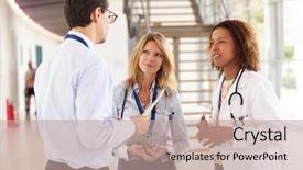  Presentation with three - Audience pleasing slide set consisting of young male and female doctor backdrop and a coral colored foreground