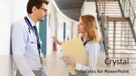  Presentation with female male symbol - Cool new PPT layouts with young male and female doctors backdrop and a soft green colored foreground