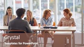  Presentation with job interview - Presentation theme consisting of young-male-applicant-sitting background and a violet colored foreground