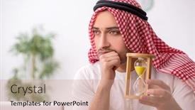  Presentation with employee - Cool new theme with young-male-arab-employee-working backdrop and a coral colored foreground