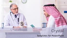  Presentation with arab - Presentation design consisting of young-male-arab-visiting-experienced background and a light blue colored foreground