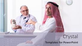  Presentation with arab - Audience pleasing presentation theme consisting of young-male-arab-visiting-experienced backdrop and a light blue colored foreground