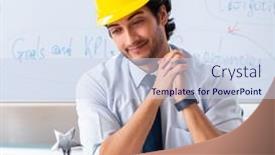  Presentation with whiteboard - Presentation theme enhanced with young-male-architect-in-front background and a sky blue colored foreground