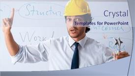  Presentation with whiteboard - Presentation design consisting of young-male-architect-in-front background and a sky blue colored foreground