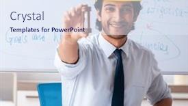  Presentation with whiteboard - PPT theme having young-male-architect-in-front background and a sky blue colored foreground