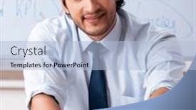  Presentation with whiteboard - Presentation design featuring young-male-architect-in-front background and a light blue colored foreground