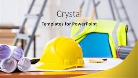  Presentation with architect - Audience pleasing PPT theme consisting of young-male-architect-working-indoors backdrop and a lemonade colored foreground