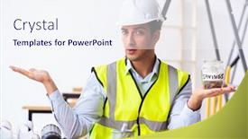  Presentation with architect - Slide set with young-male-architect-working-indoors background and a sky blue colored foreground