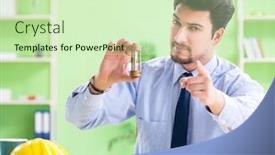  Presentation with project - Slide deck with young-male-architect-working background and a soft green colored foreground