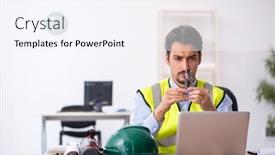  Presentation with architect - Presentation design enhanced with young-male-architect-working background and a sky blue colored foreground