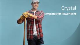  Presentation with wooden stick - Amazing presentation theme having young-male-armer-leaning backdrop and a teal colored foreground