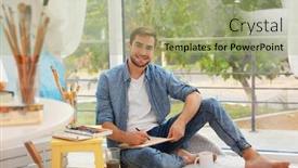  Presentation with artist - Slide deck enhanced with young male artist drawing sketch in studio background and a mint green colored foreground