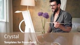  Presentation with artist - Amazing PPT theme having young-male-artist-looking backdrop and a coral colored foreground