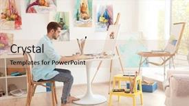  Presentation with art historical painting - Cool new slide deck with young male artist painting picture backdrop and a lemonade colored foreground