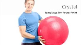  Presentation with pilates - Slide deck having young male athlete holding a pilates ball isolated against white background background and a white colored foreground