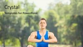  Presentation with lens - Amazing presentation design having young male athlete sitting on grass and meditating in park on a beautiful sunny day shot with tilt and shift lens backdrop and a soft green colored foreground