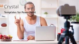  Presentation with blogger - Beautiful presentation featuring young-male-blogger-in-dieting backdrop and a soft green colored foreground