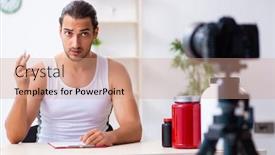  Presentation with blogger - Presentation having young-male-blogger-in-dieting background and a coral colored foreground