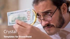  Presentation with bills - Cool new PPT theme with young-male-bookkeeper-in-counterfeit backdrop and a coral colored foreground